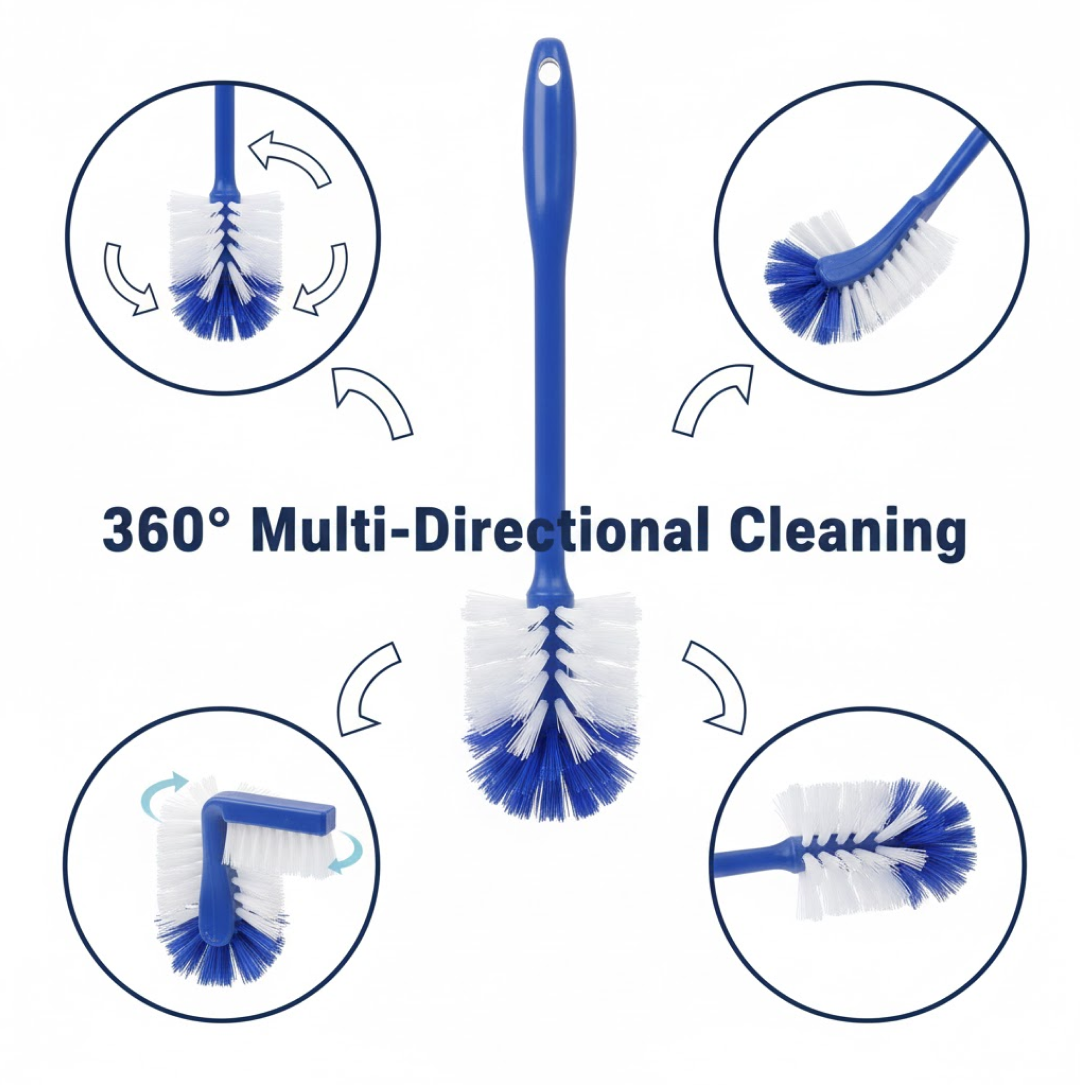 Toilet brush showing ergonomic handle and shape
