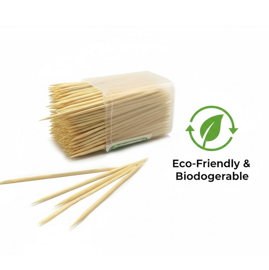 Deodap wooden toothpicks in a reusable dispenser box on a white background.