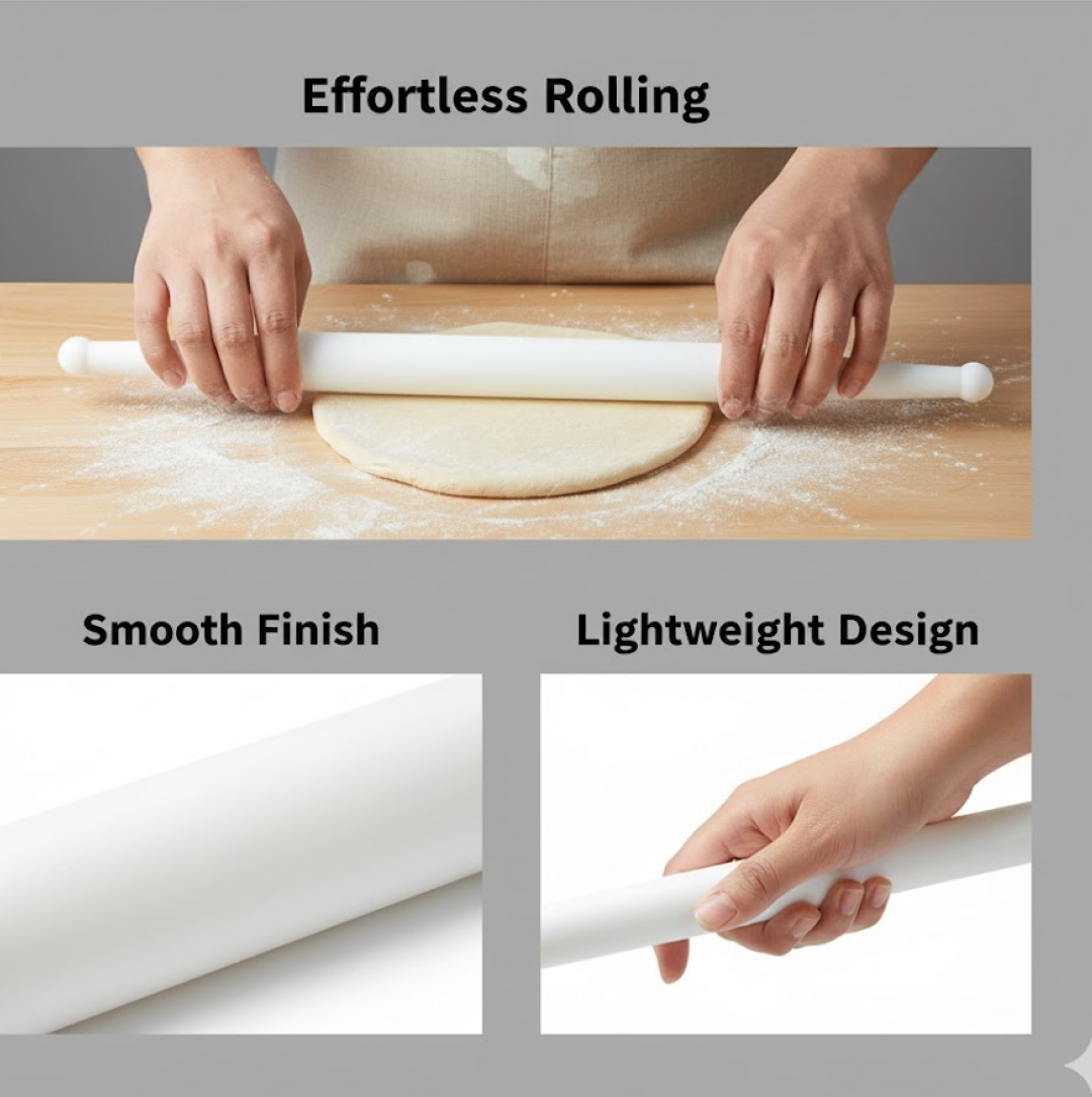 White Plastic Rolling Belan for Chapati Making