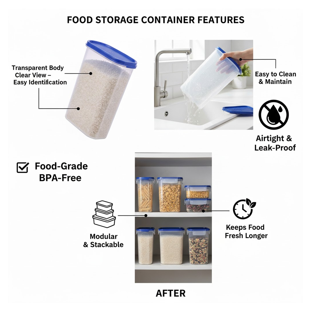 Modular Transparent Airtight Food Storage Container - 2000 ml