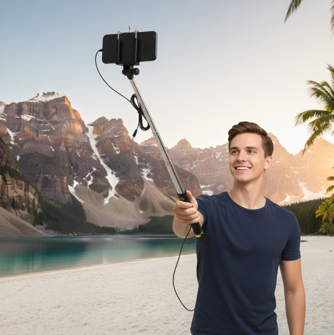 Selfie Sticks Box with Aux Wire for All Smart Phones