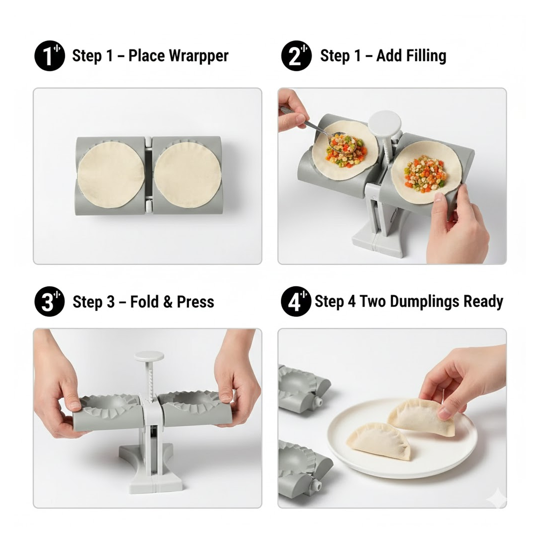 Double-Head Dumpling Maker Mold – Press Two Dumplings at Once (Brown Box)