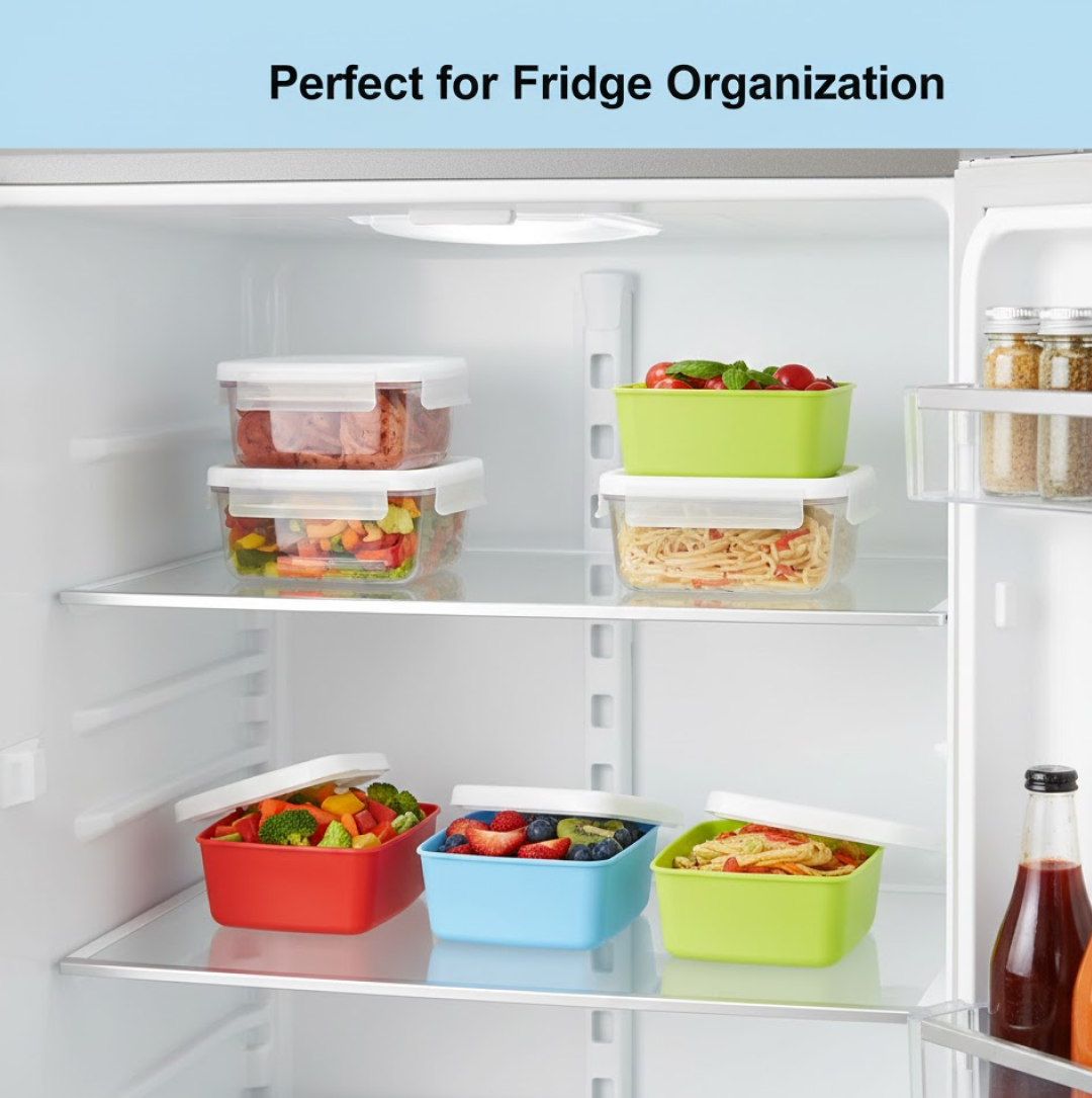 3-Piece Multicolor Airtight Container Set – Rectangular Food & Fridge Storage