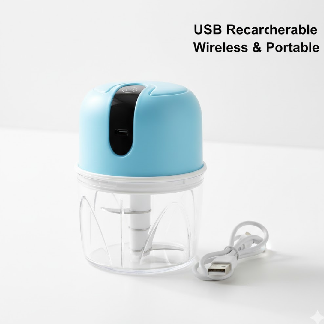 Wireless USB Rechargeable Mini Electric Garlic Machine / Chopper 3 Blades (300Ml)