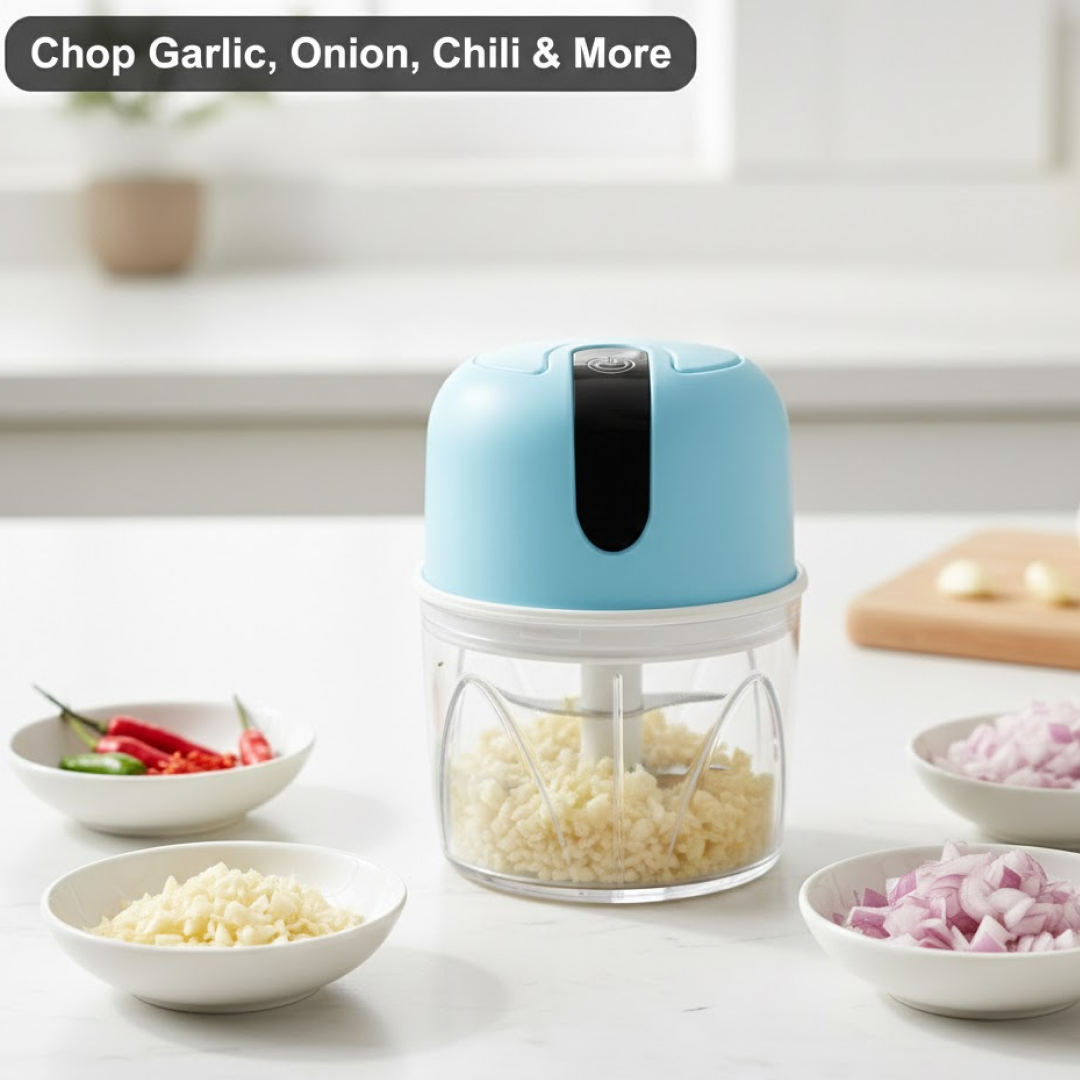 Wireless USB Rechargeable Mini Electric Garlic Machine / Chopper 3 Blades (300Ml)