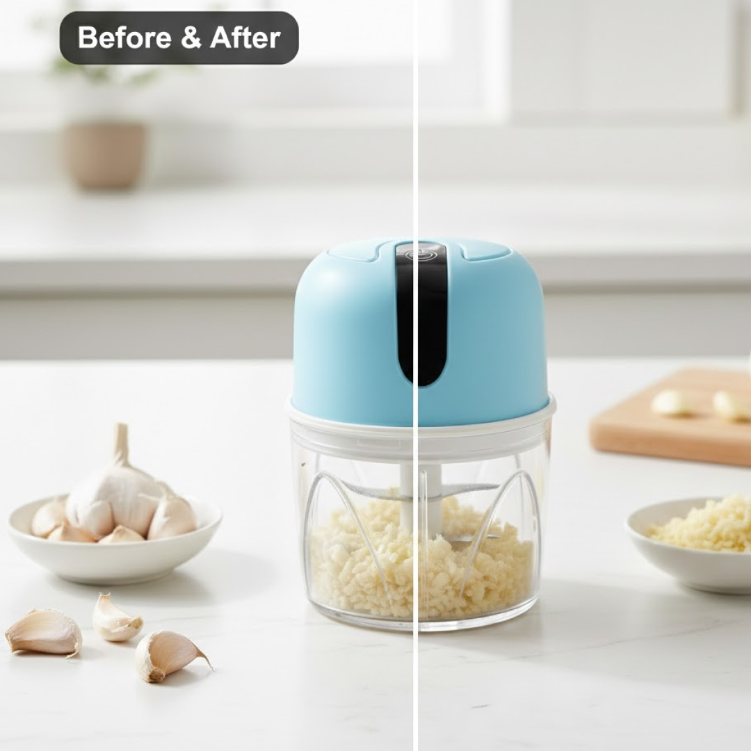 Wireless USB Rechargeable Mini Electric Garlic Machine / Chopper 3 Blades (300Ml)