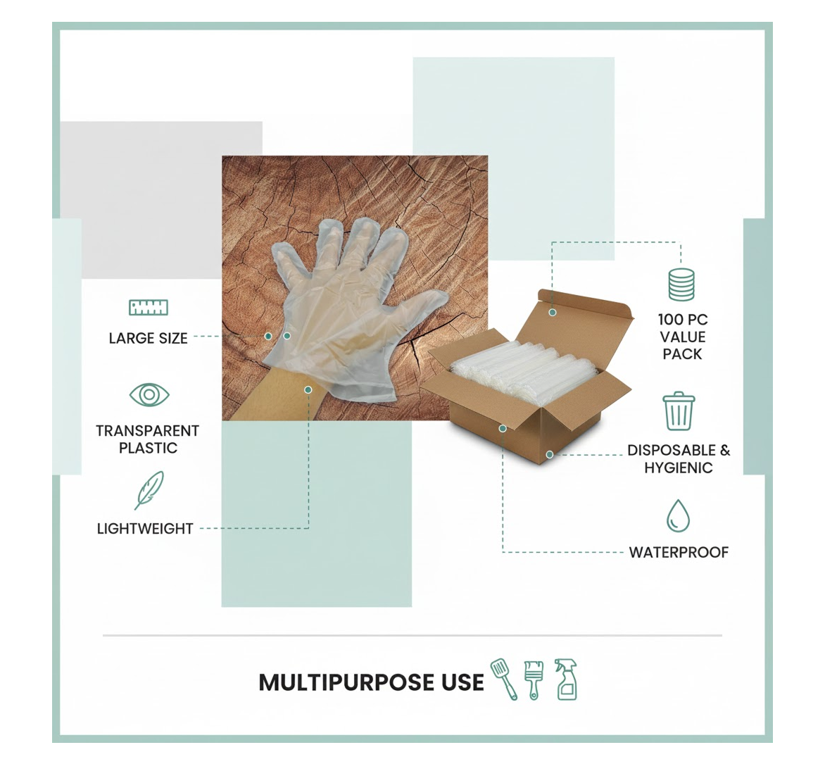 Large Disposable Gloves (100 Pcs): Clear Plastic, Multipurpose