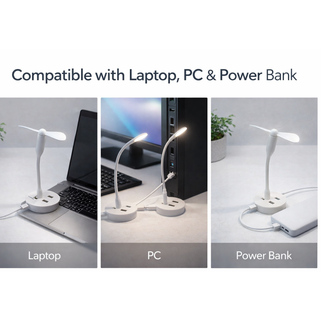 Portable Mini USB Fan, USB Ligh & USB 3 HUB / Port Combo