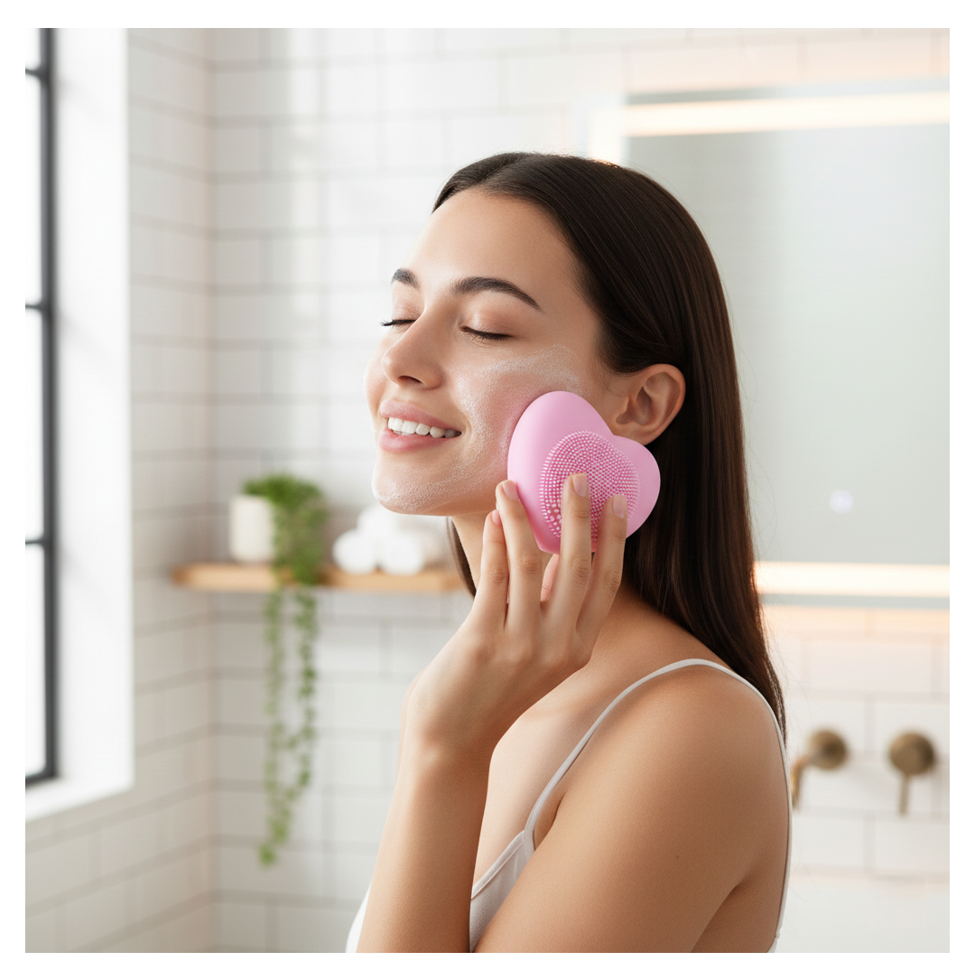 Heart-Shaped Silicone Face Wash Brush – Facial Cleansing Scrubber for Women