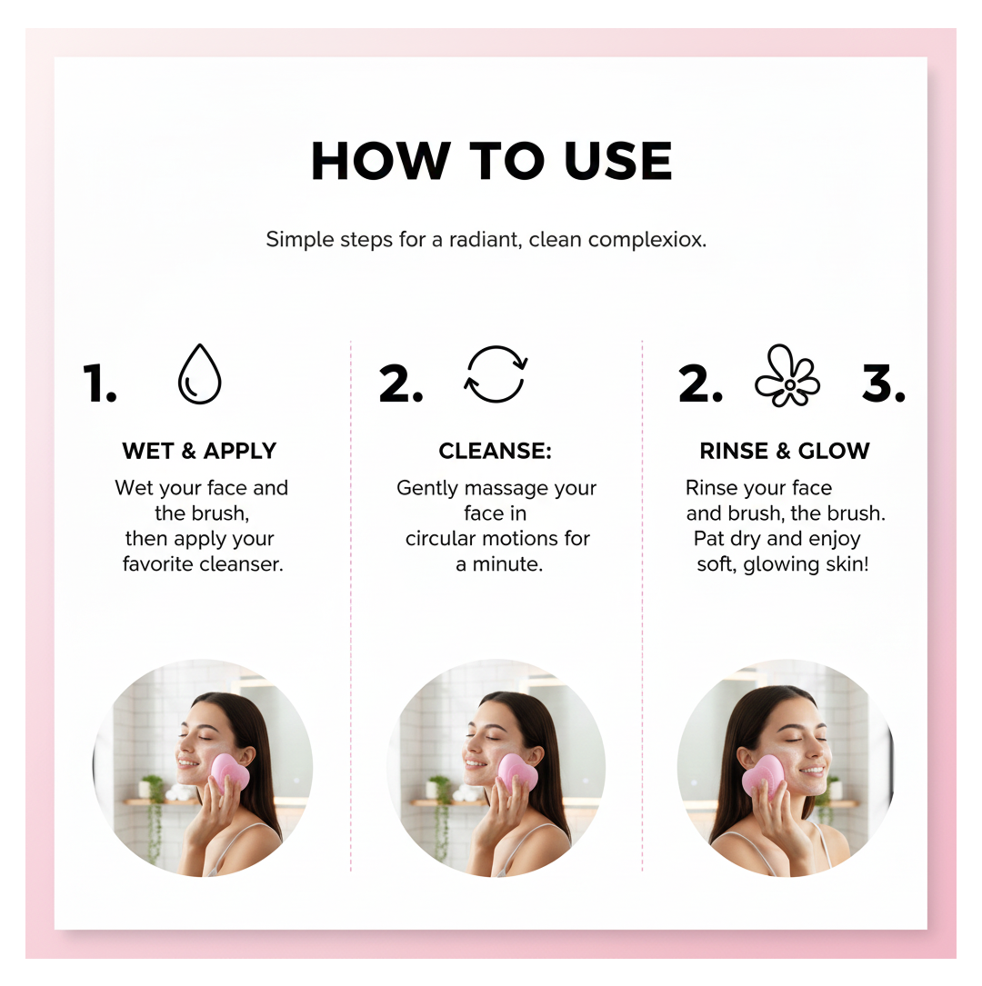 Heart-Shaped Silicone Face Wash Brush – Facial Cleansing Scrubber for Women