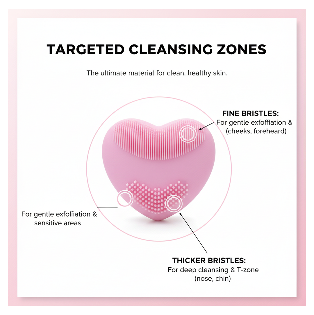 Heart-Shaped Silicone Face Wash Brush – Facial Cleansing Scrubber for Women