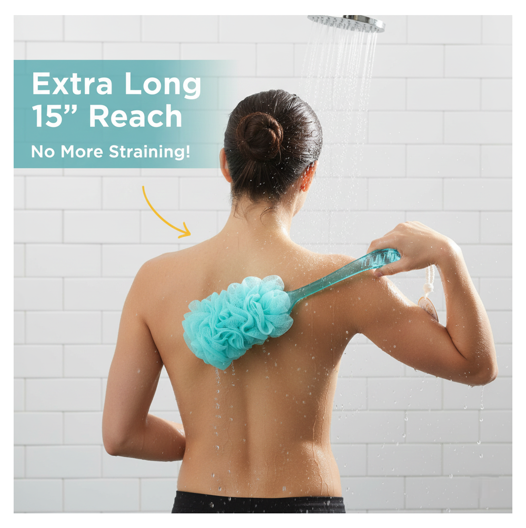 Loofah Back Scrubber with Long Handle, Soft Nylon Mesh Bath Brush (45 Cm)