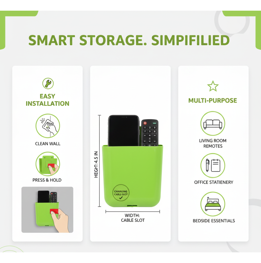 2-Section Multipurpose Wall Holder – Mobile, Remote & Makeup Brush Storage (1 Pc)