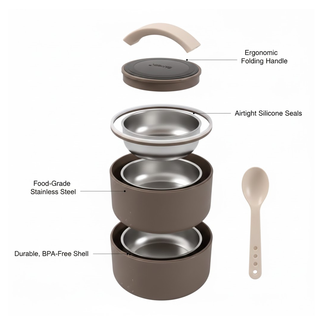 Ganesh Stack 2-Layer Stainless Steel Leak-Proof Lunch Box for Office, School, Picnic