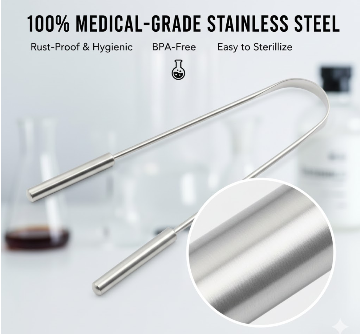 Tongue Cleaner For Kids & Adults | Tongue Scraper For Bad Breath, Maintain Oral Hygiene for Daily Use | for Fresh Breath & Bacteria Removal | Improved Taste (Steel, Copper, Tongue Cleaner / 1 Pc)