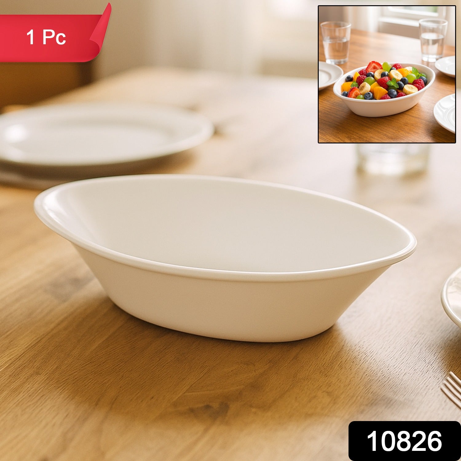 Plastic Marin Serving Bowl – Elegant Oval Deep Bowl (1 Pc / White)