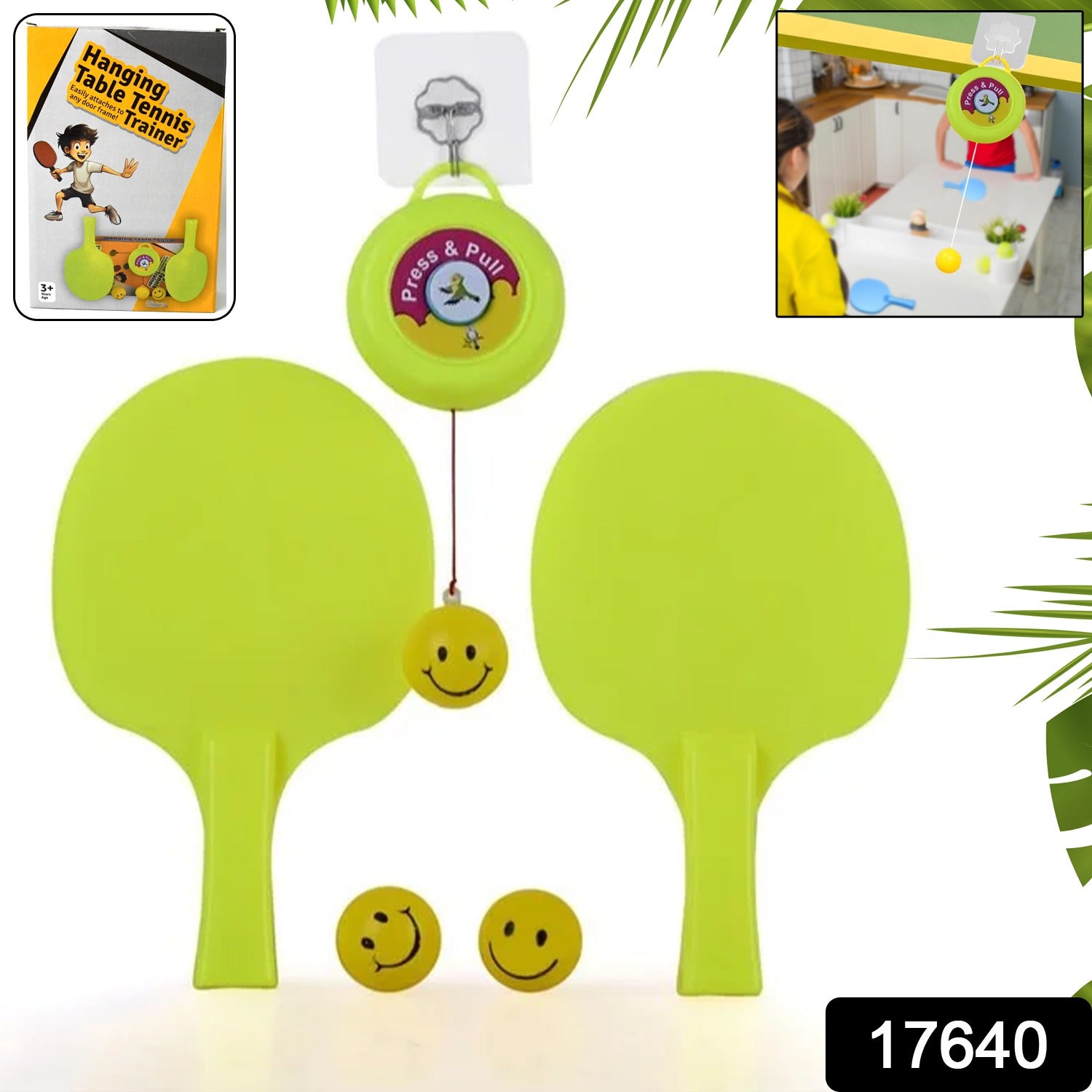 पोर्टेबल इनडोर हैंगिंग टेबल टेनिस पांच बॉल के साथ, टेबल टेनिस सेल्फ ट्रेनिंग सेट