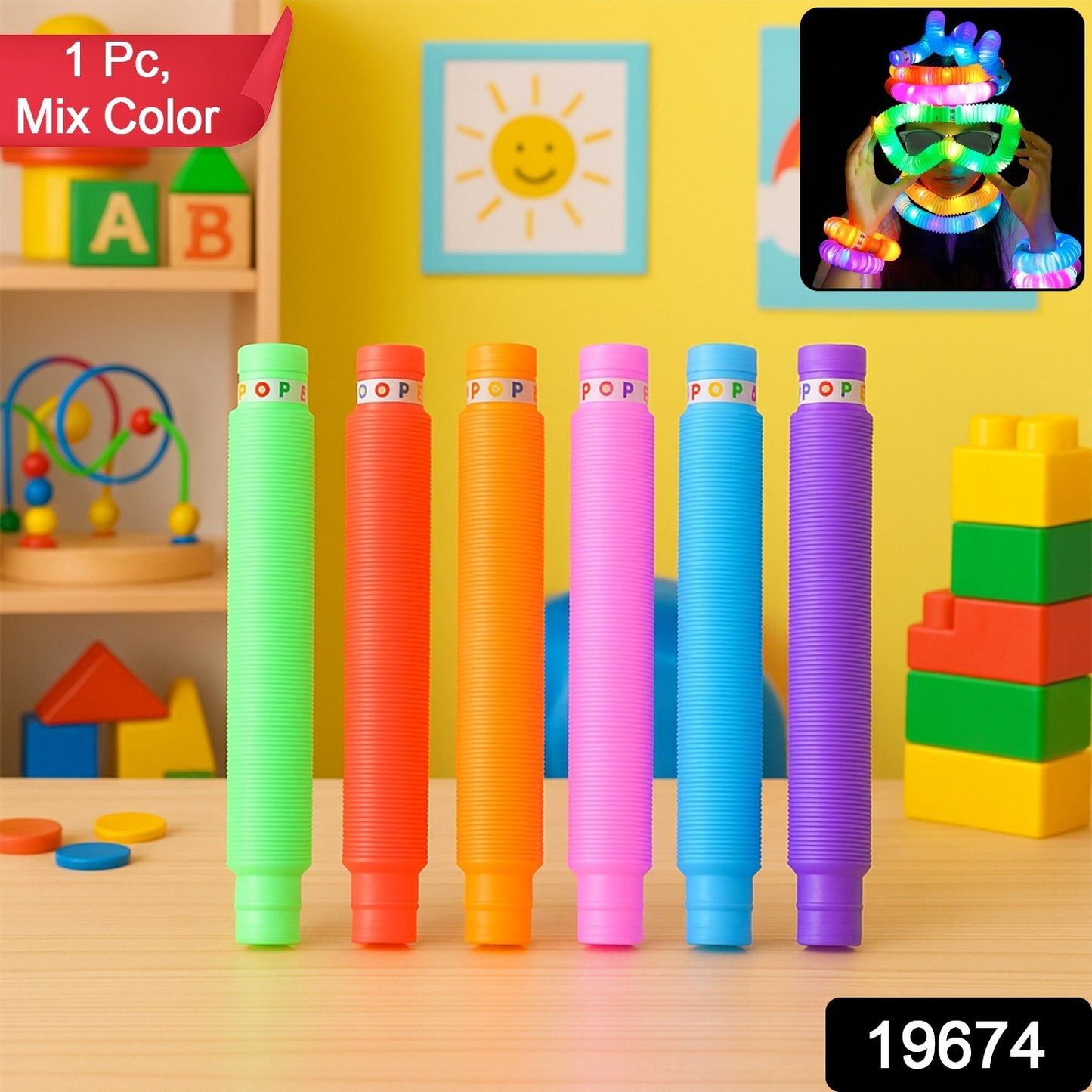 LED Glow Pop Tube Fidget Toy (Mix Color / 1 Pc)