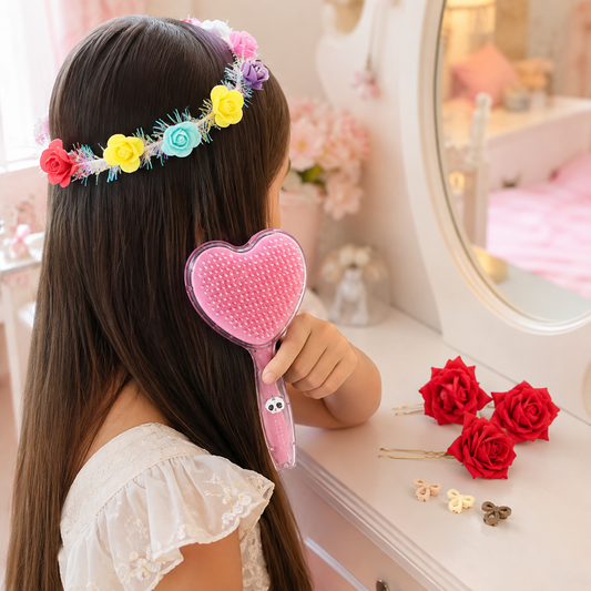 Beauty & Hair Styling Combo Set – Floral Accessories & Detangling Brush