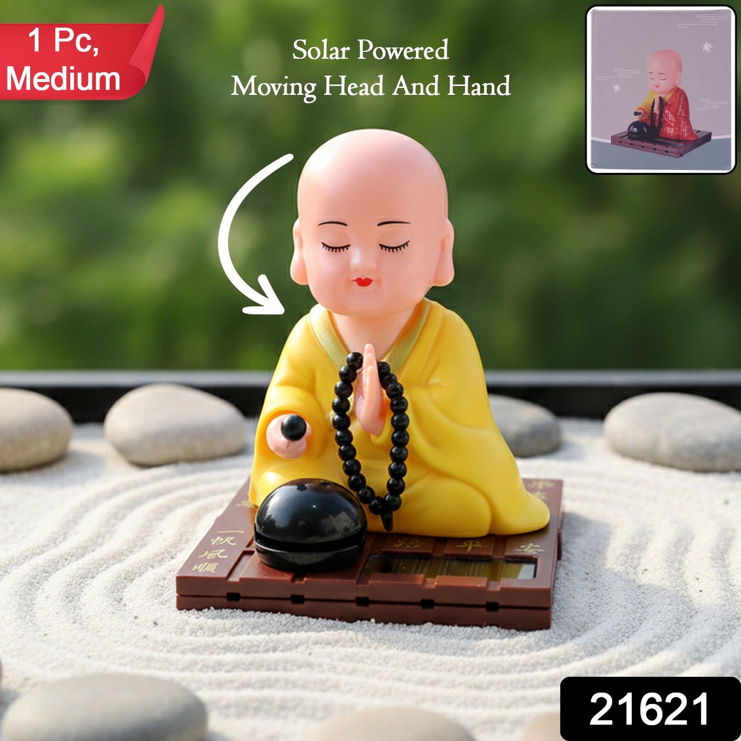 Yellow Solar Powered Sitting Buddha Statue (1 Pc / Medium)