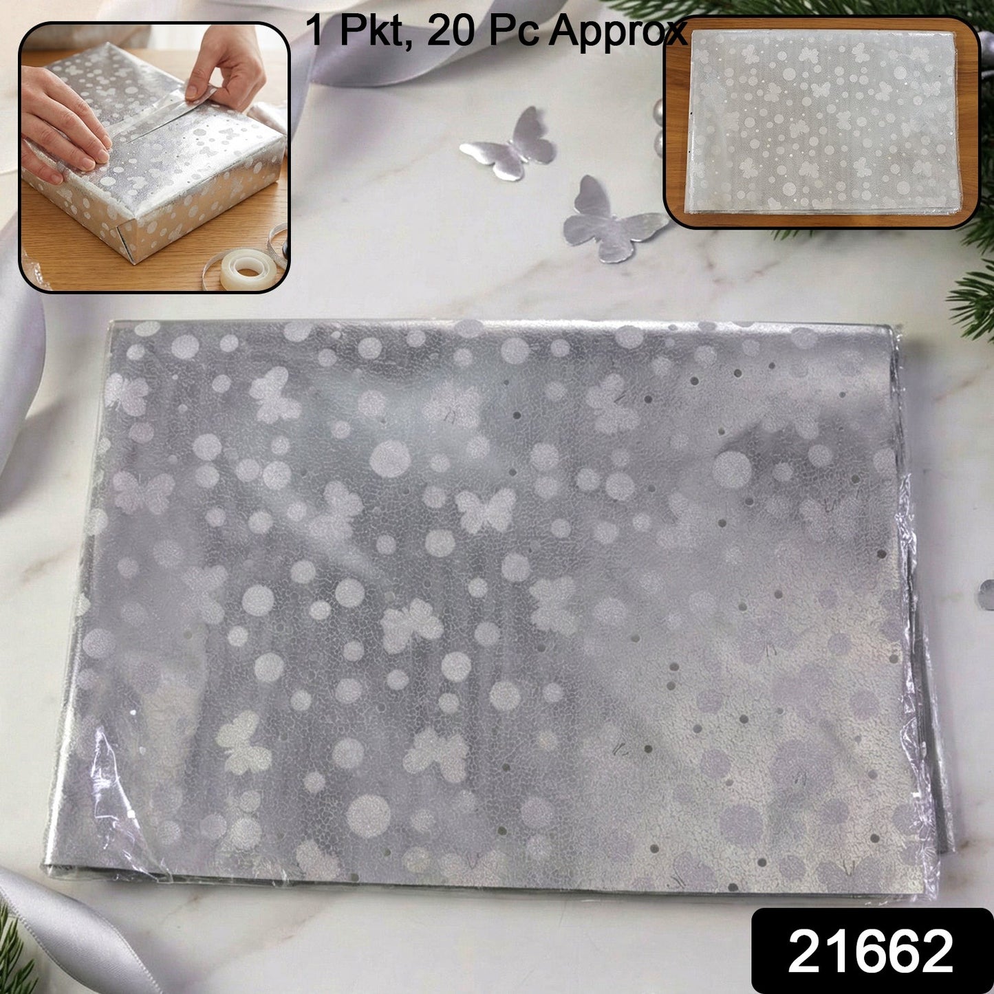 Decorative Silver Gift Wrapping Paper Sheets (1 pkt / Approx 20 Pcs / Mix Color)