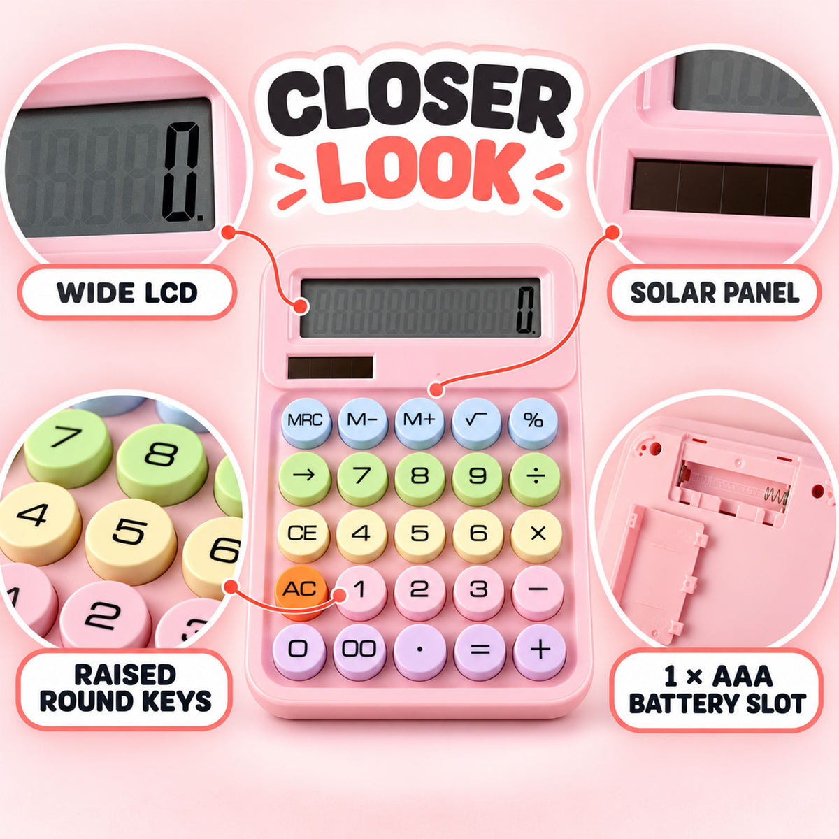 Mechanical switch desktop calculator - display and power details