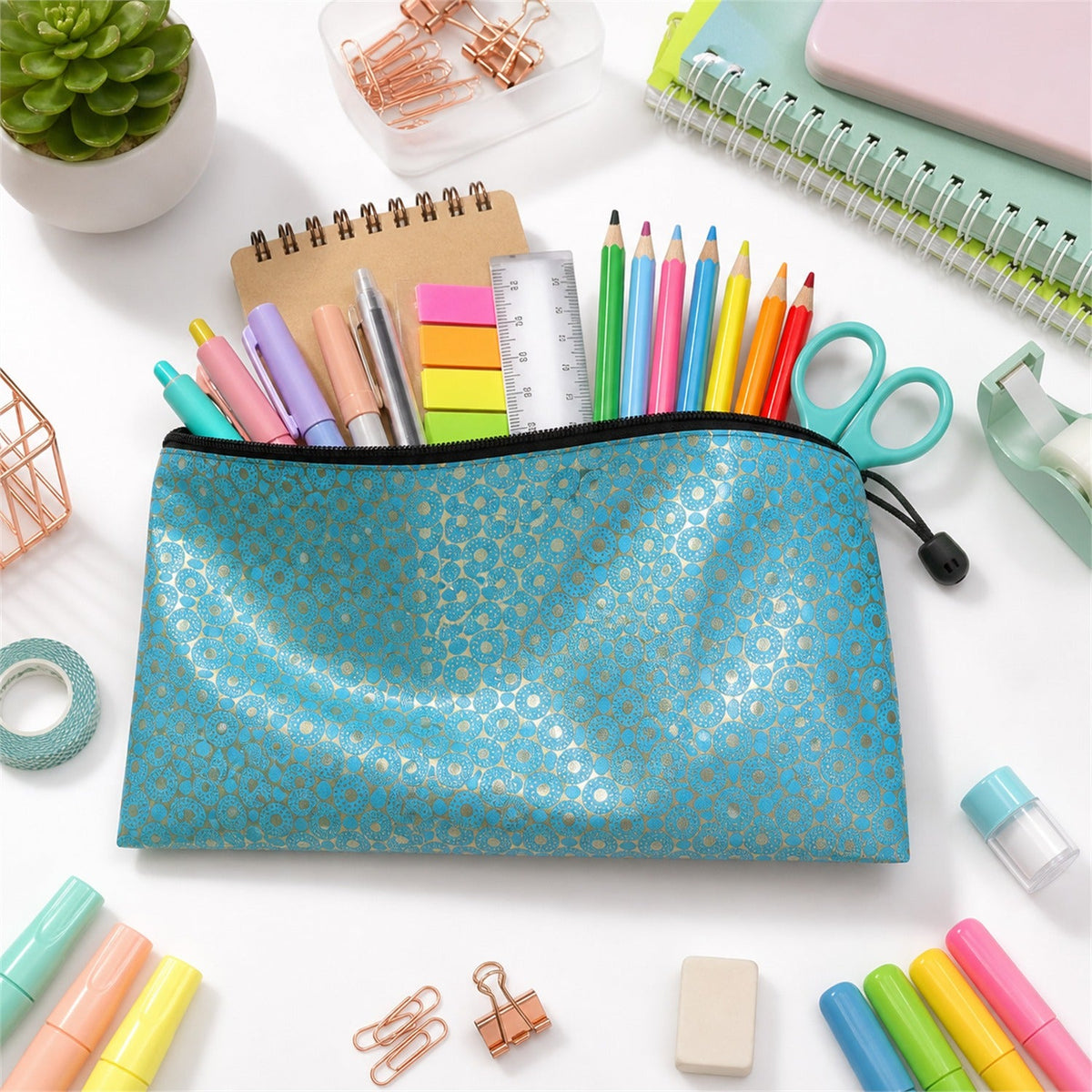 Durable fabric Pencil Zipper Pouch with secure zip closure