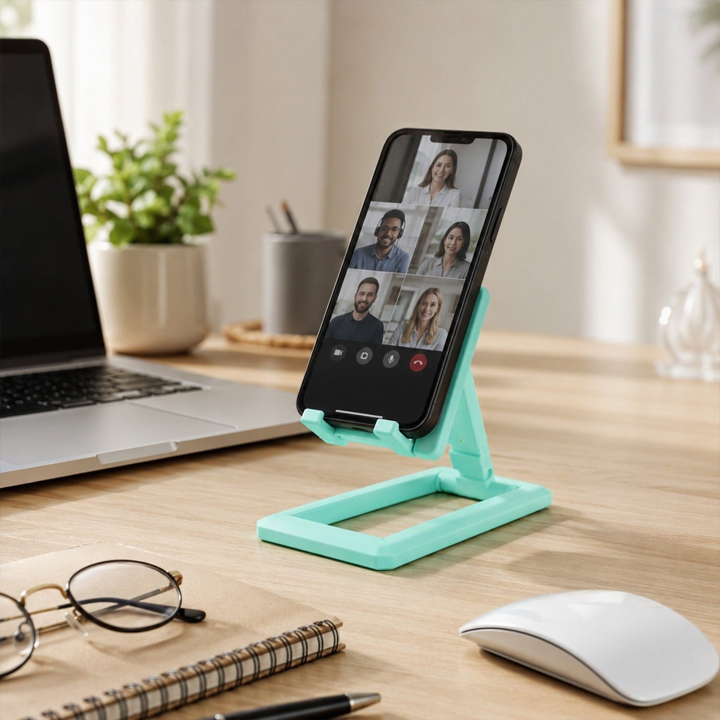Foldable Plastic Mobile Phone Holder Stand Adjustable Desk Stand for Office (1 Pc)