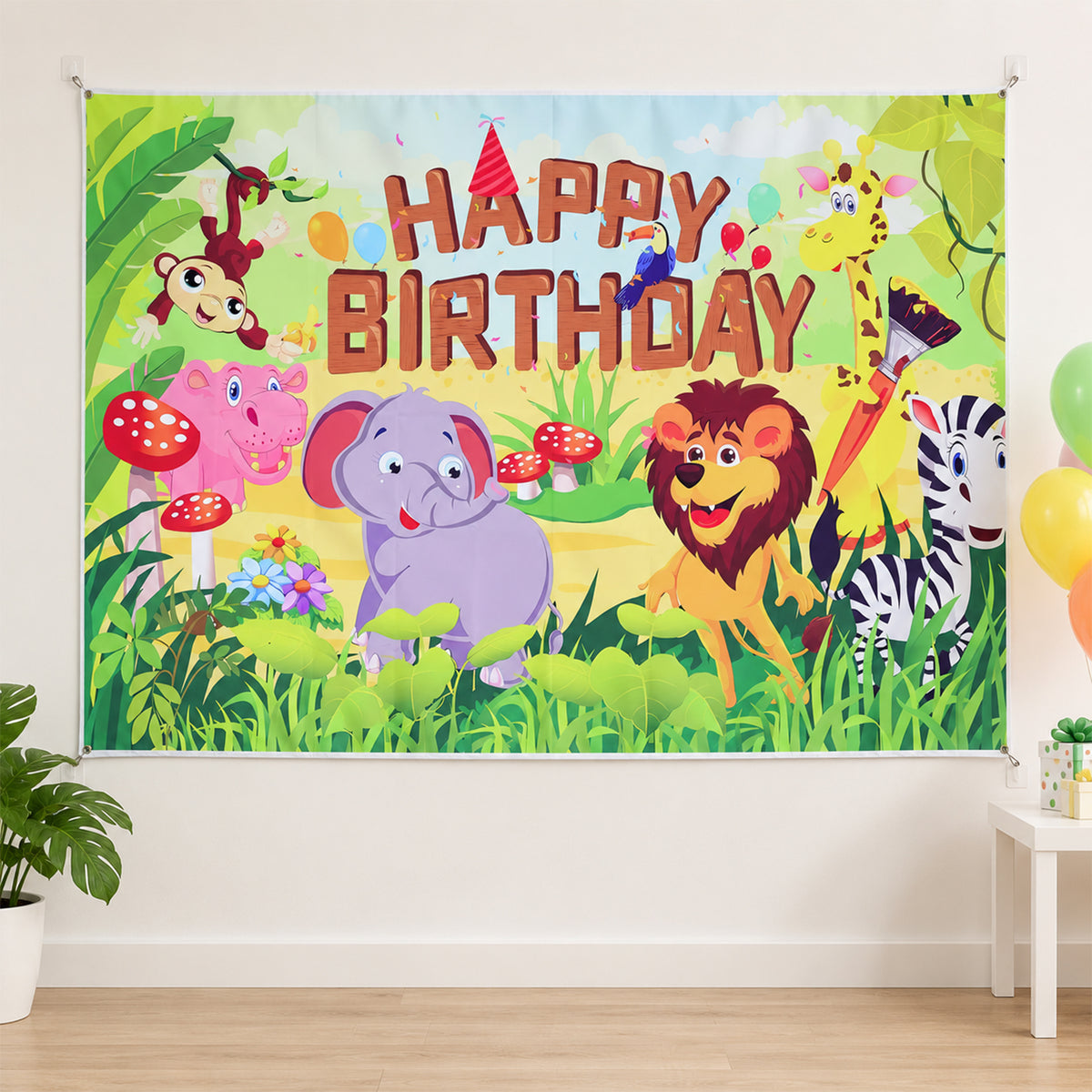 Birthday backdrop displayed on an indoor wall