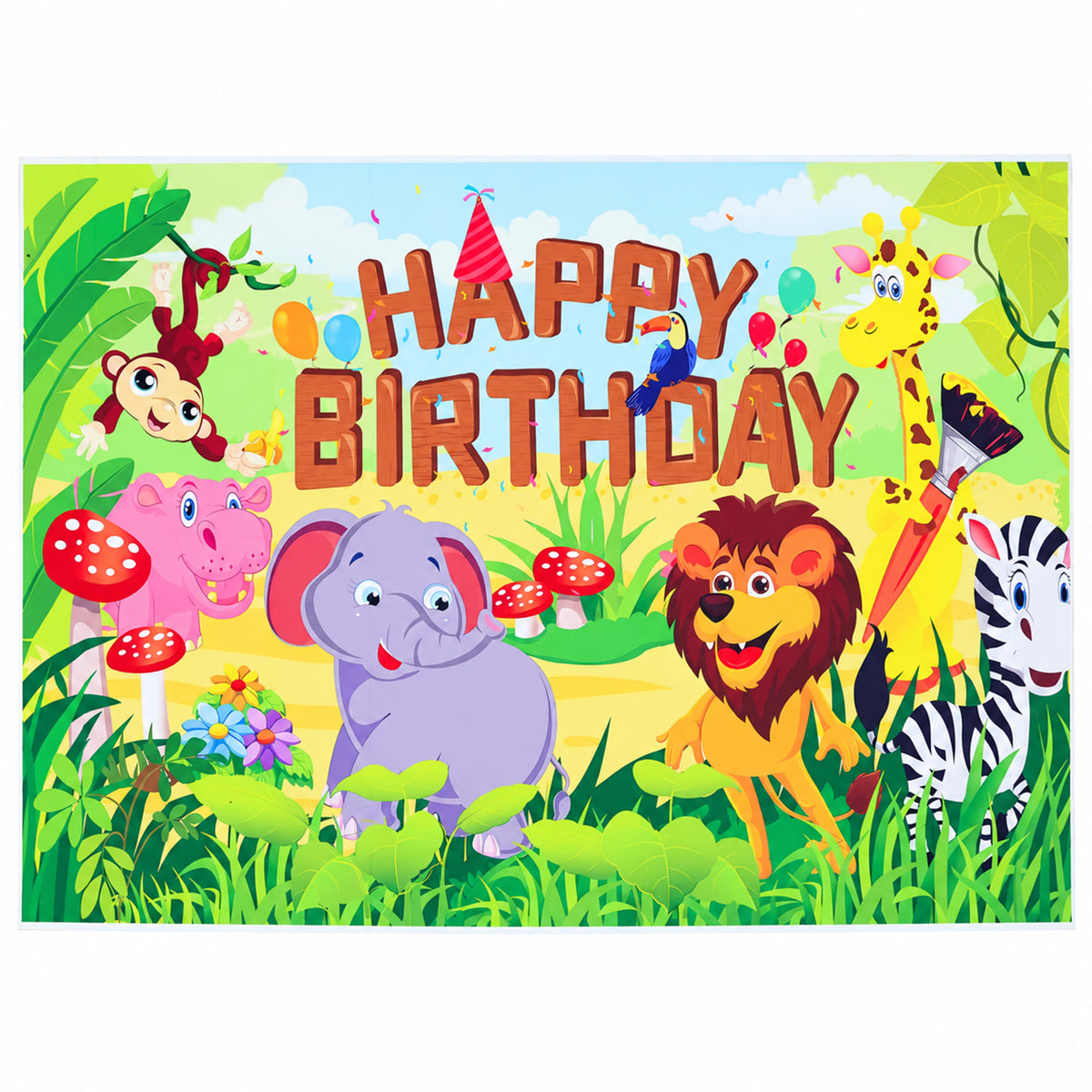 Jungle birthday backdrop on white background