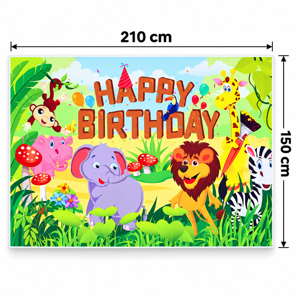 Backdrop dimensions 210 cm wide by 150 cm high