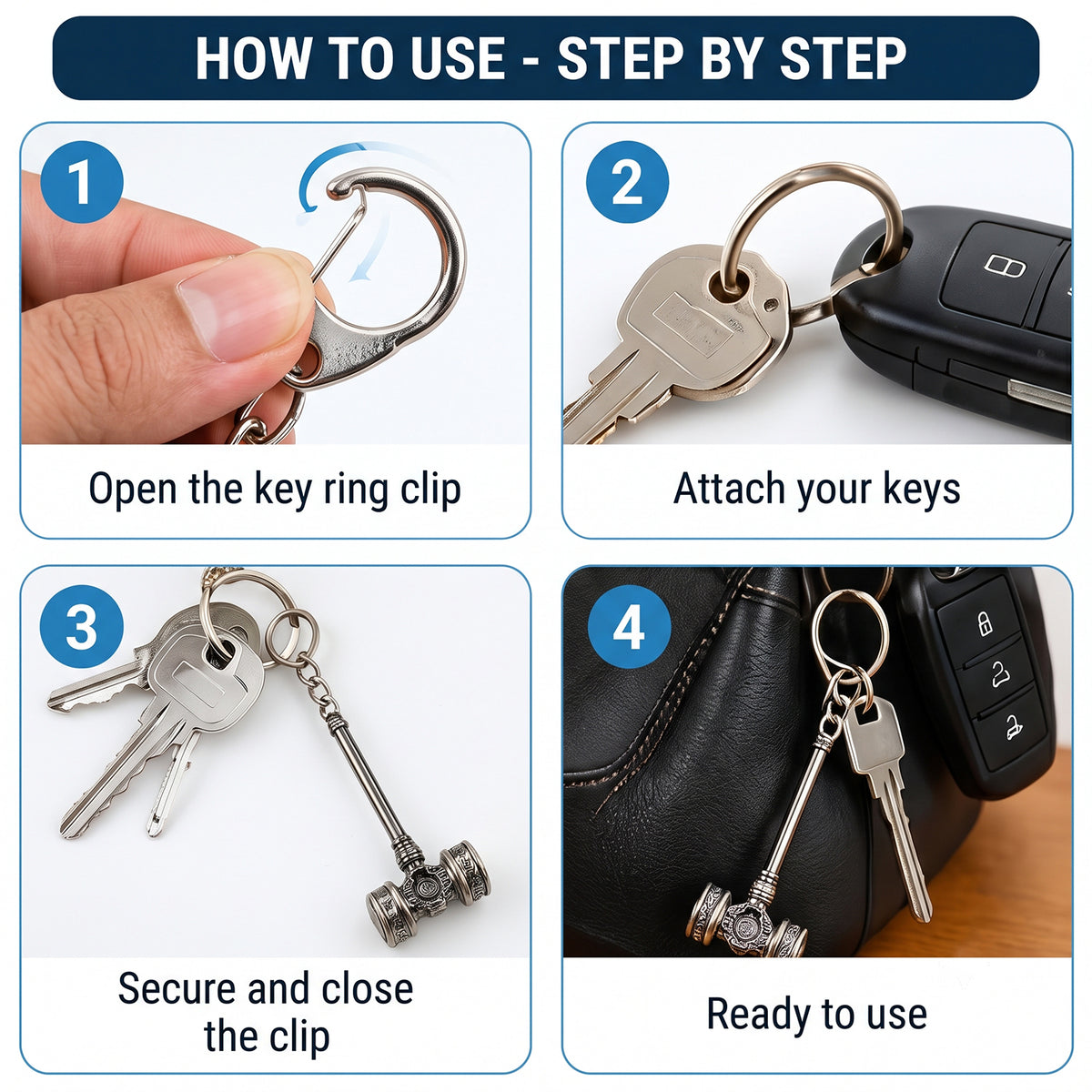 Metal hammer design keychain view 02