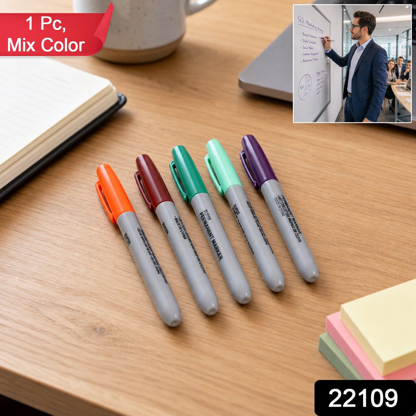 Mix Color Permanent Marker Pen Waterproof Quick Dry for Office School (1 Pc)