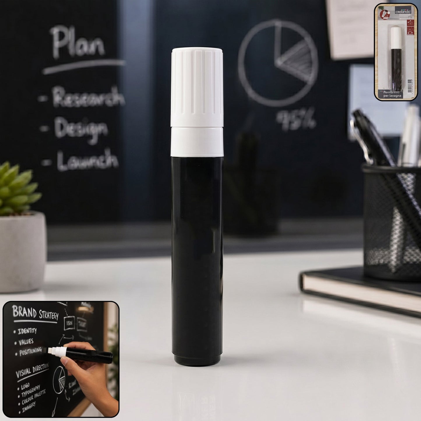 Black Chalk Marker Pen Liquid Erasable for Chalkboard Glass Window Menu (1 Pc)