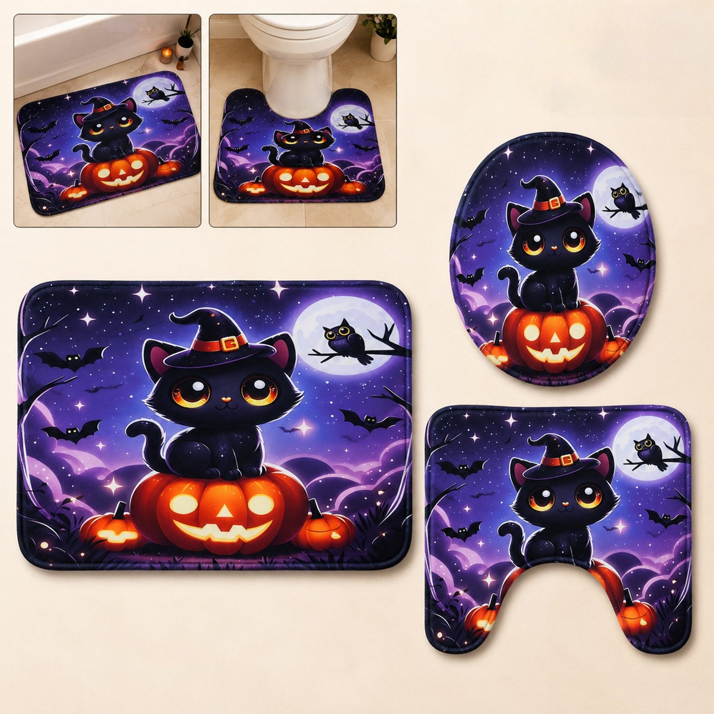 3 in 1 Bathroom Mat Set Soft Anti-Slip Absorbent Bath Rugs for Bathroom (3 Pc Set)