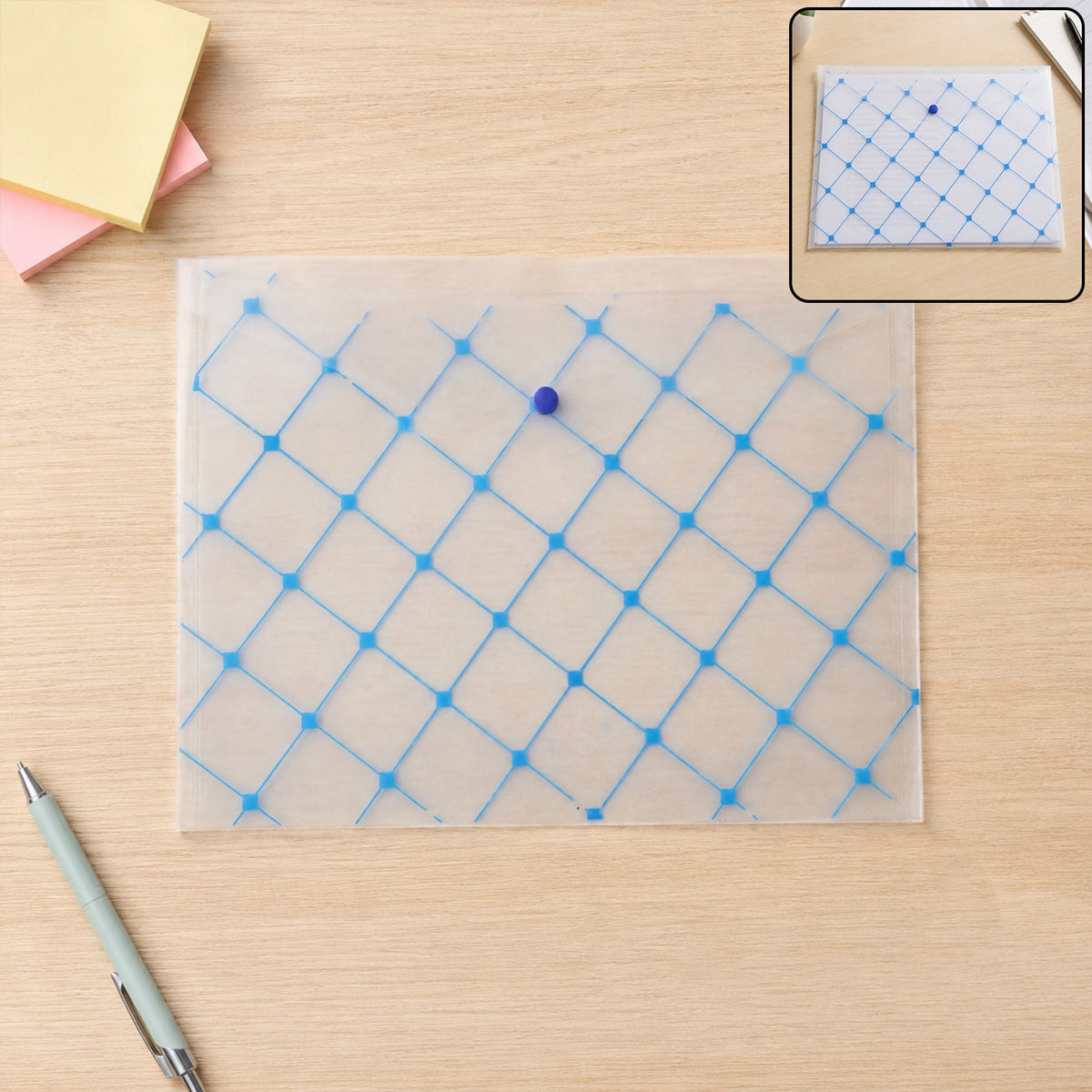 Transparent A4 document folder with snap button closure for office and school use