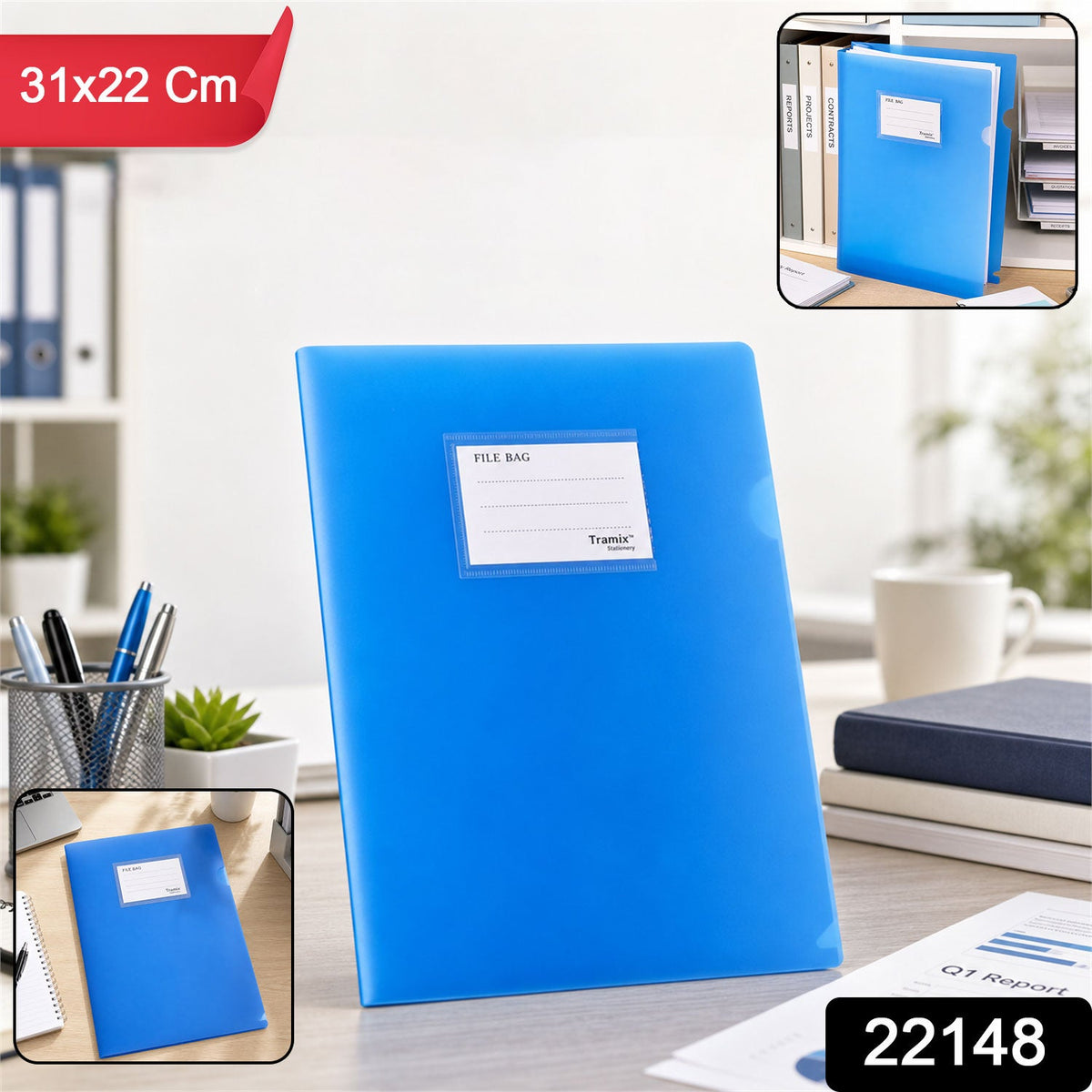 Neatly organized documents inside a durable plastic A4 file folder