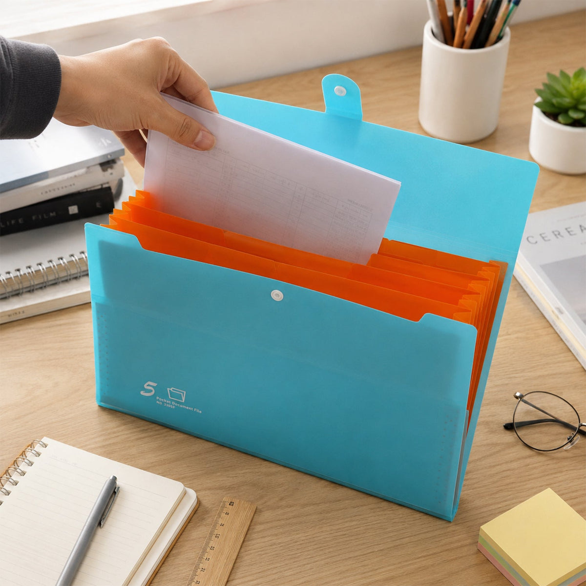A4 document folder with multiple compartments for office school and home use