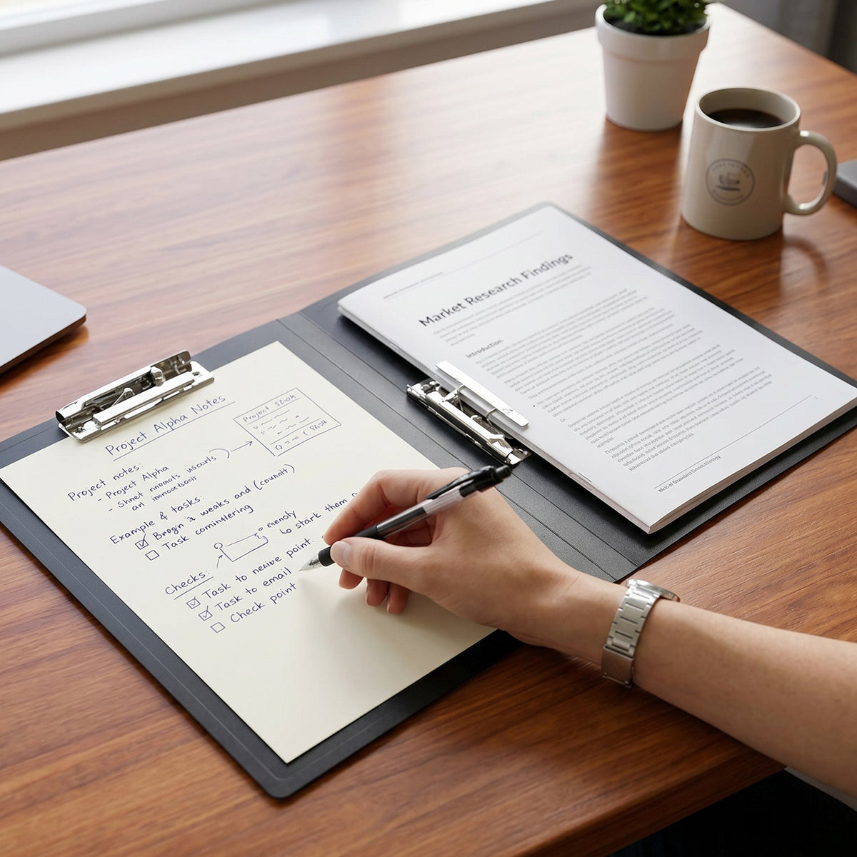 A4 size foldable document folder with firm writing pad surface
