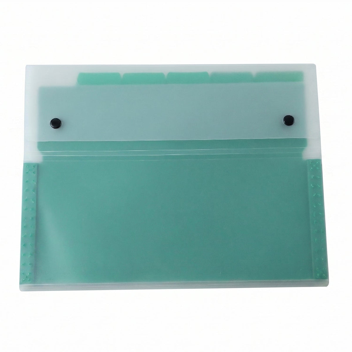 Side view of lightweight plastic document folder with expandable pockets