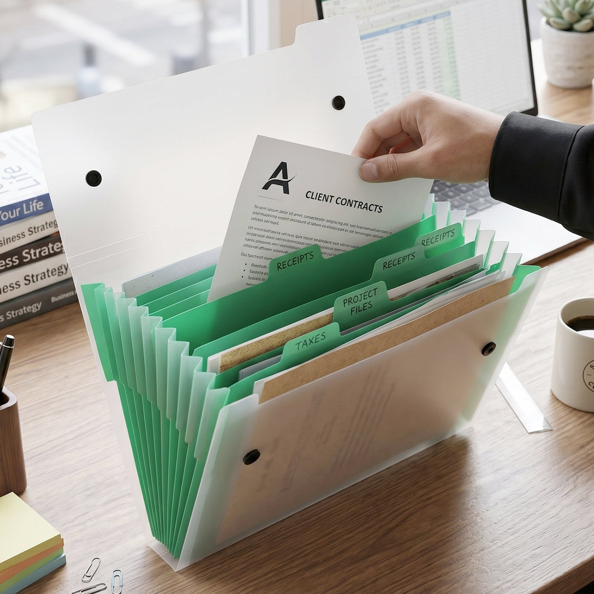 Plastic 6 Pocket Document File Folder – Organizes papers efficiently