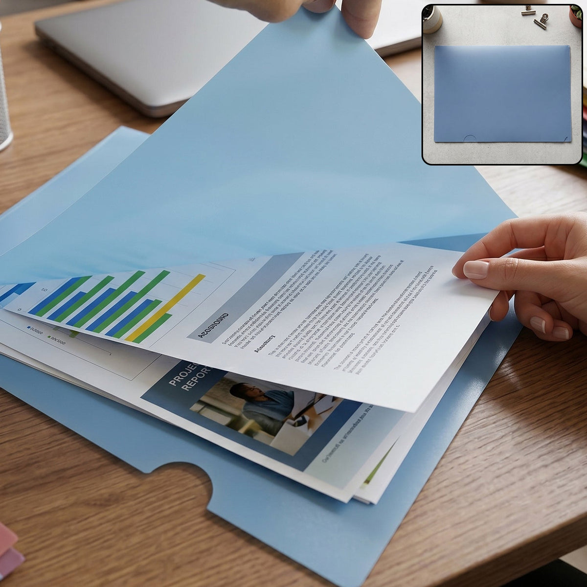 Clear L shape plastic document folder for A4 papers with thumb notch