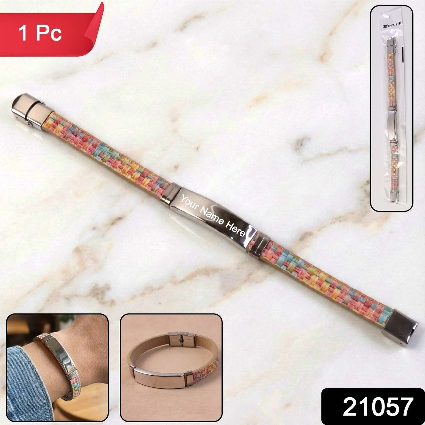Custom Premium Fancy Wrist Bracelet with Multicolor Woven Design (1 Pc)