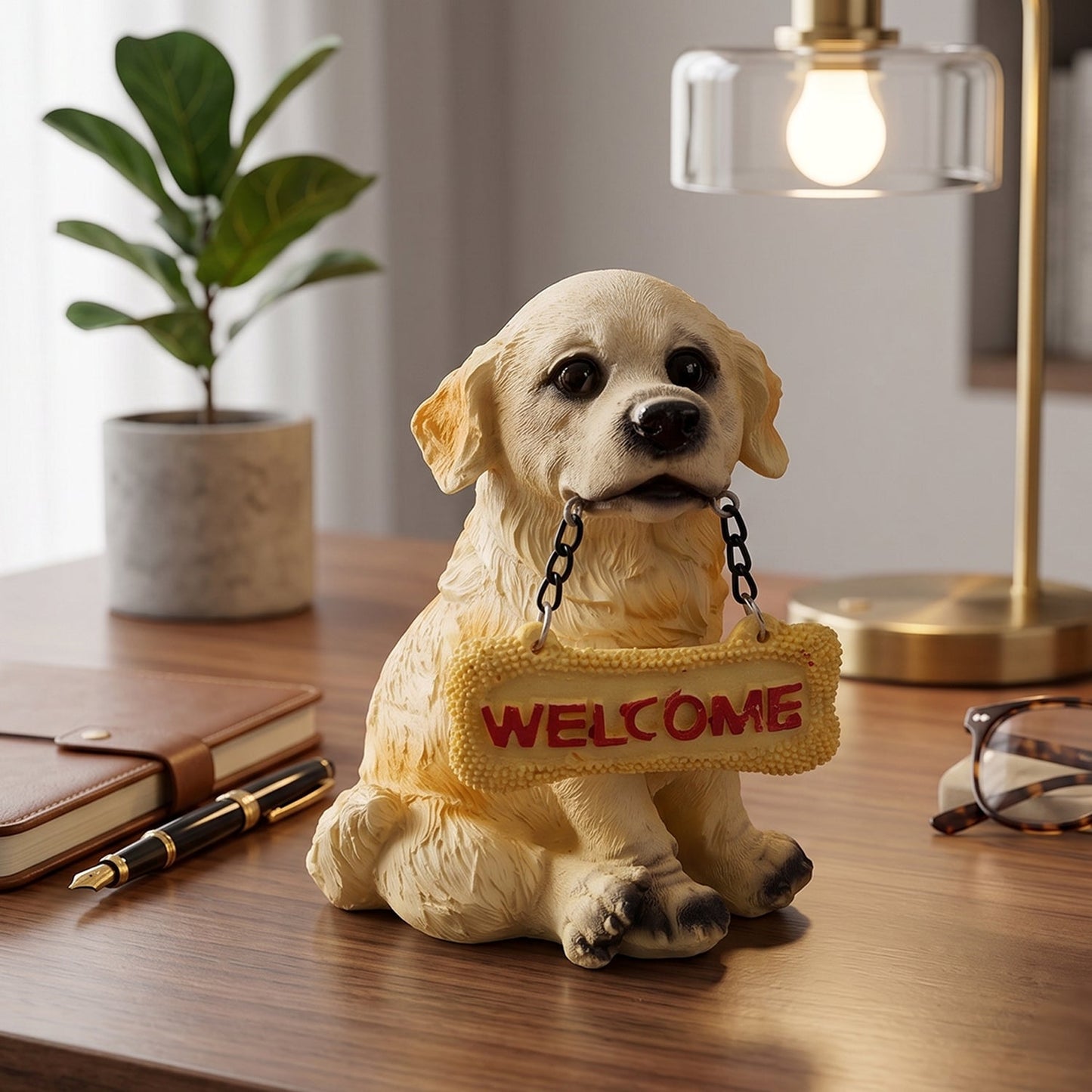 22181 welcome dog statue white background
