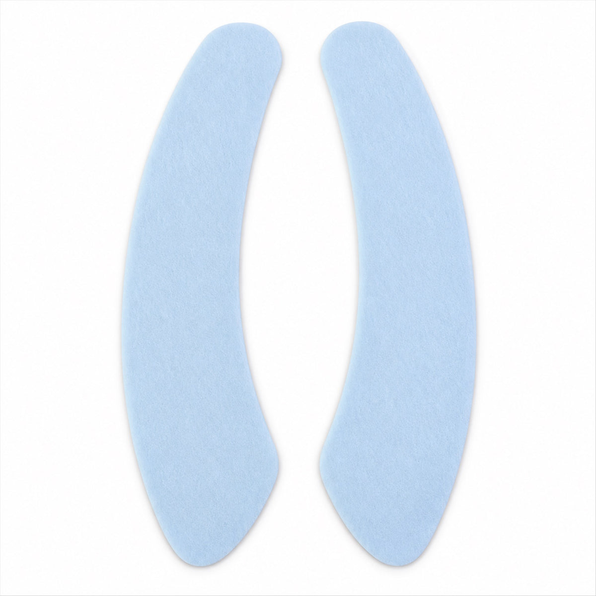 A pair of light blue, curved fabric pads are shown against a plain white background.