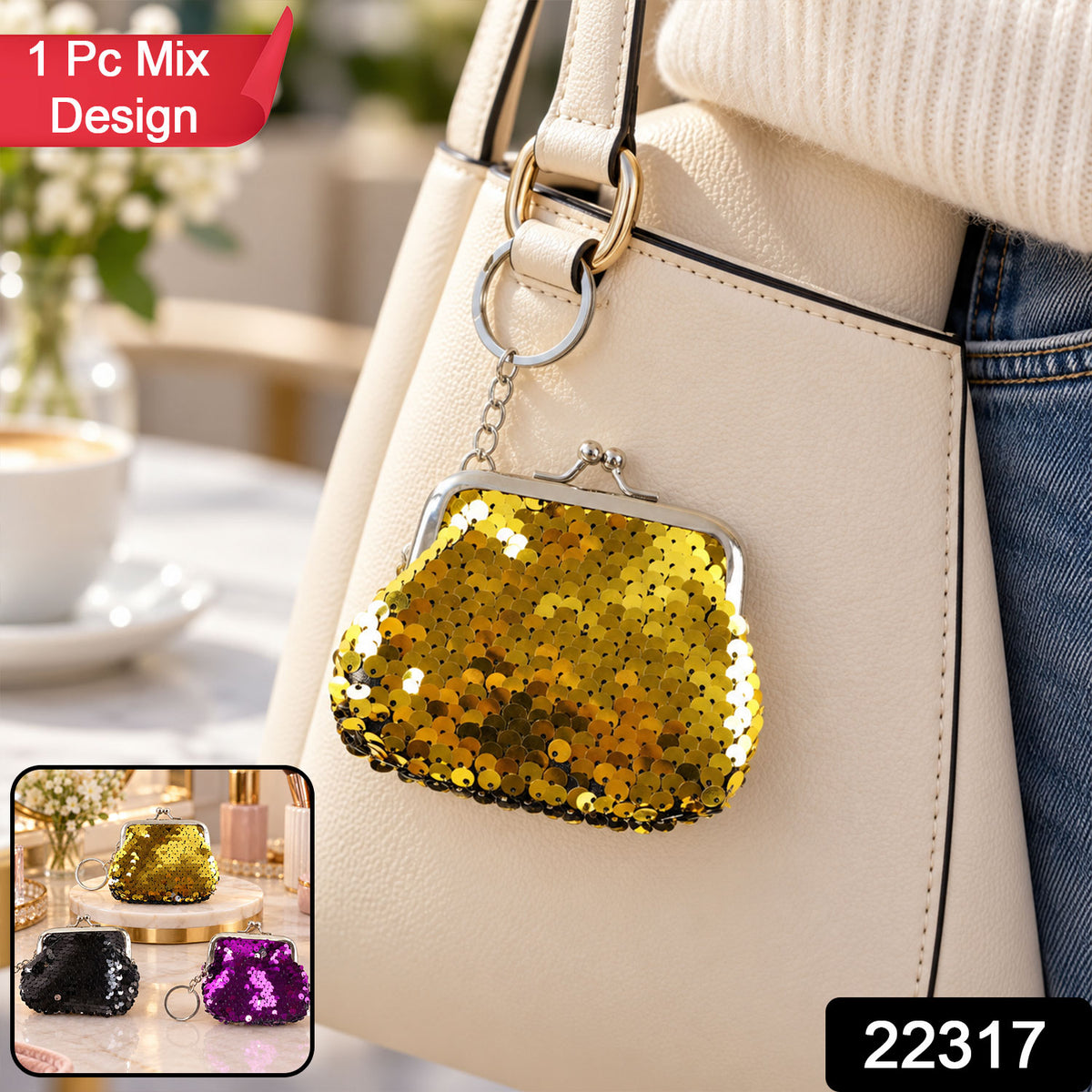 Mini Coin Purse Keychain for Travel with Clasp Closure (1 Pc)