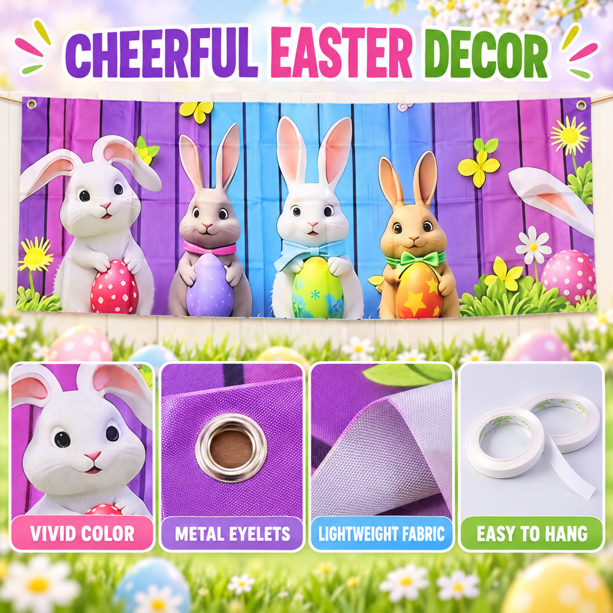 Printed Easter banner fabric and hanging eyelets