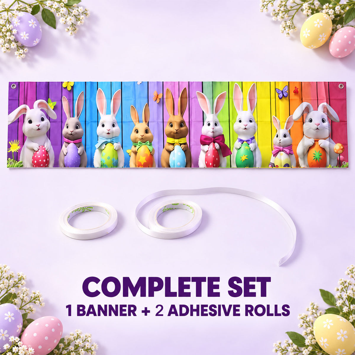 Complete set with one banner and two adhesive rolls