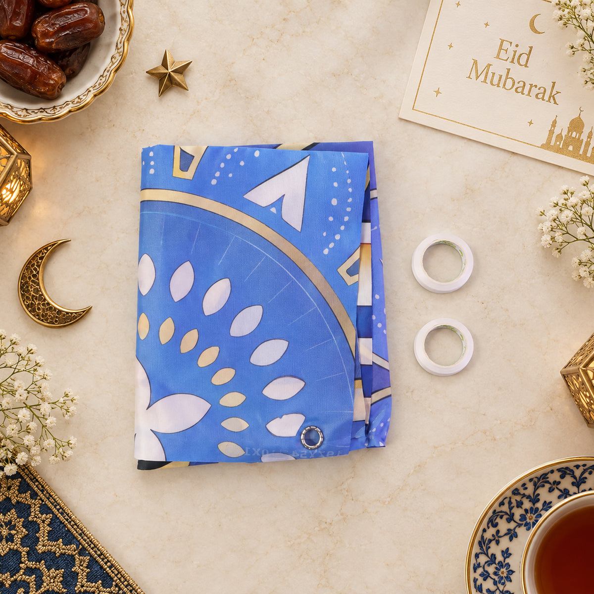 Folded Eid backdrop banner with accessory rolls