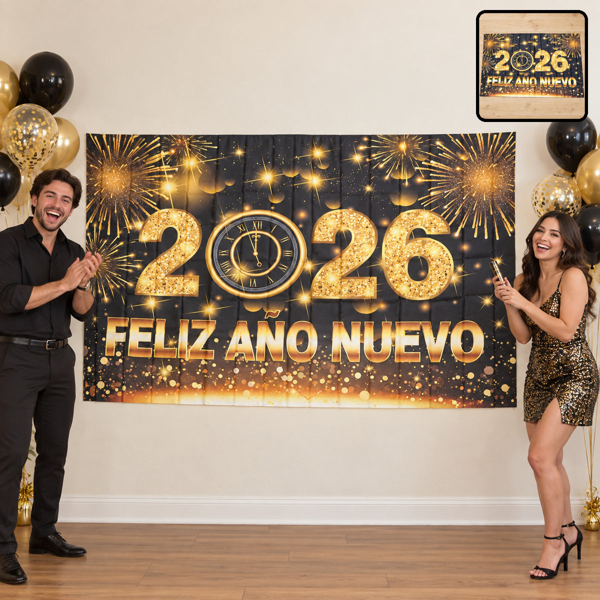 New Year backdrop party scene with balloons